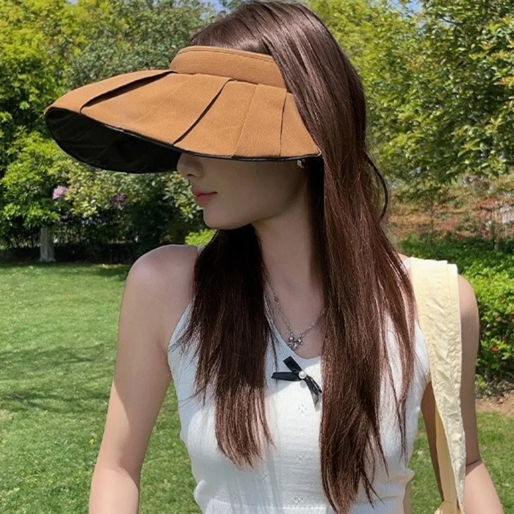 Summer Empty Top Sun Hat Large Brim Breathable Hair Hoop Hat Foldable UV-protection Beach Sunshade Hat