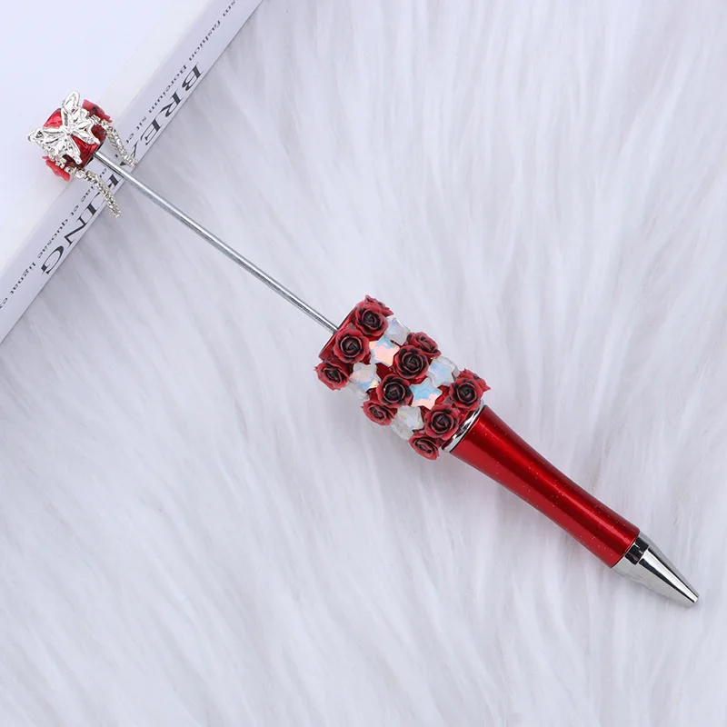 50pcs DIY Flower Bead Pen Creative Handmade Plastic Beaded Ballpoint Pen Girl's Heart Diamond Office Supplies Korean Stationery