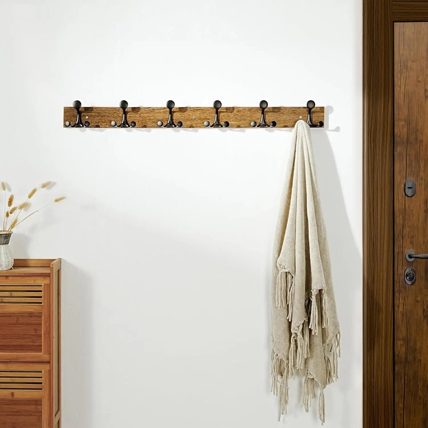

Skoloo 39-Inch Wood Burnt Coat Rack Wall Mount With 6 Triple Hooks - Ideal For Family Entrances, Classrooms, And Pet Supplies