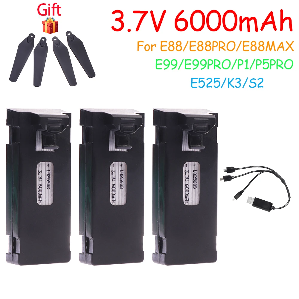 E88 3.7V 6000Mah RC Drone Battery Accessory For E88PRO E99 P1 K3 LsE525 E525 PRO Mini Uav Drone Battery Special Battery Rc Parts