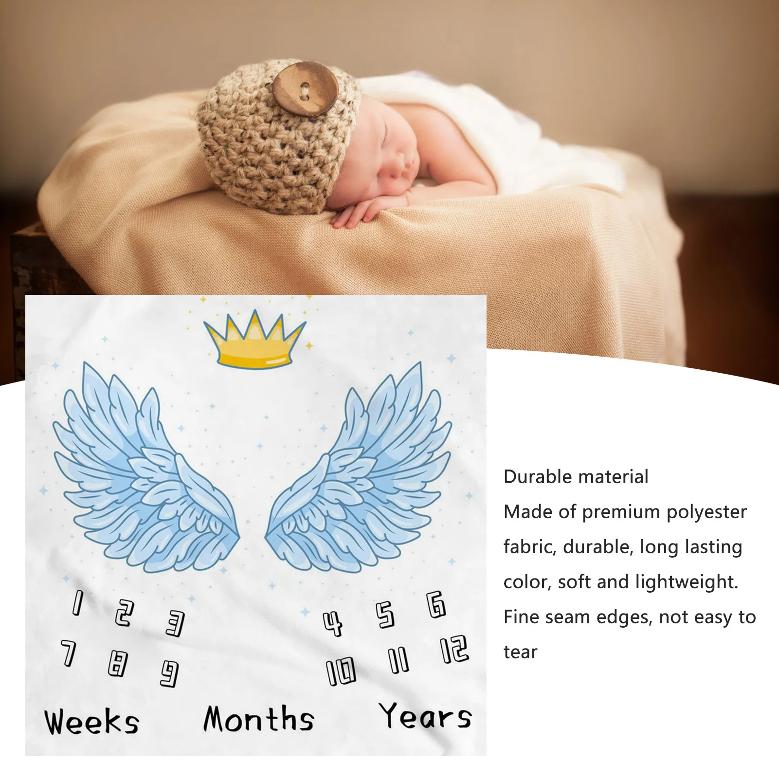 Baby  Blanket Crown and  Pattern Stylish Multipurpose Lightweight Comfortable Baby Month Blanket for Photography