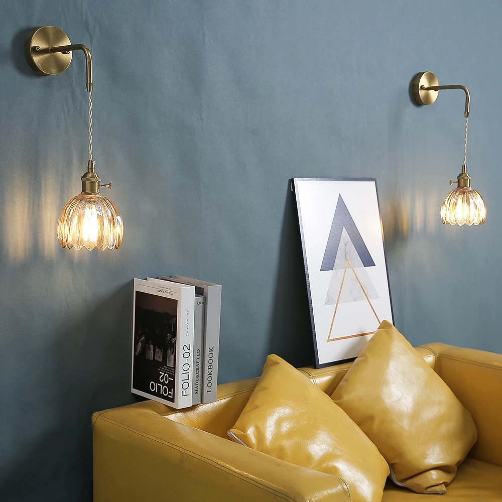 Japanese Retro Floral Glass Wall Lamps for Bedroom Study Led Mirror Light with Adjustable Wall Sconce Modern Simple Bedside Lamp