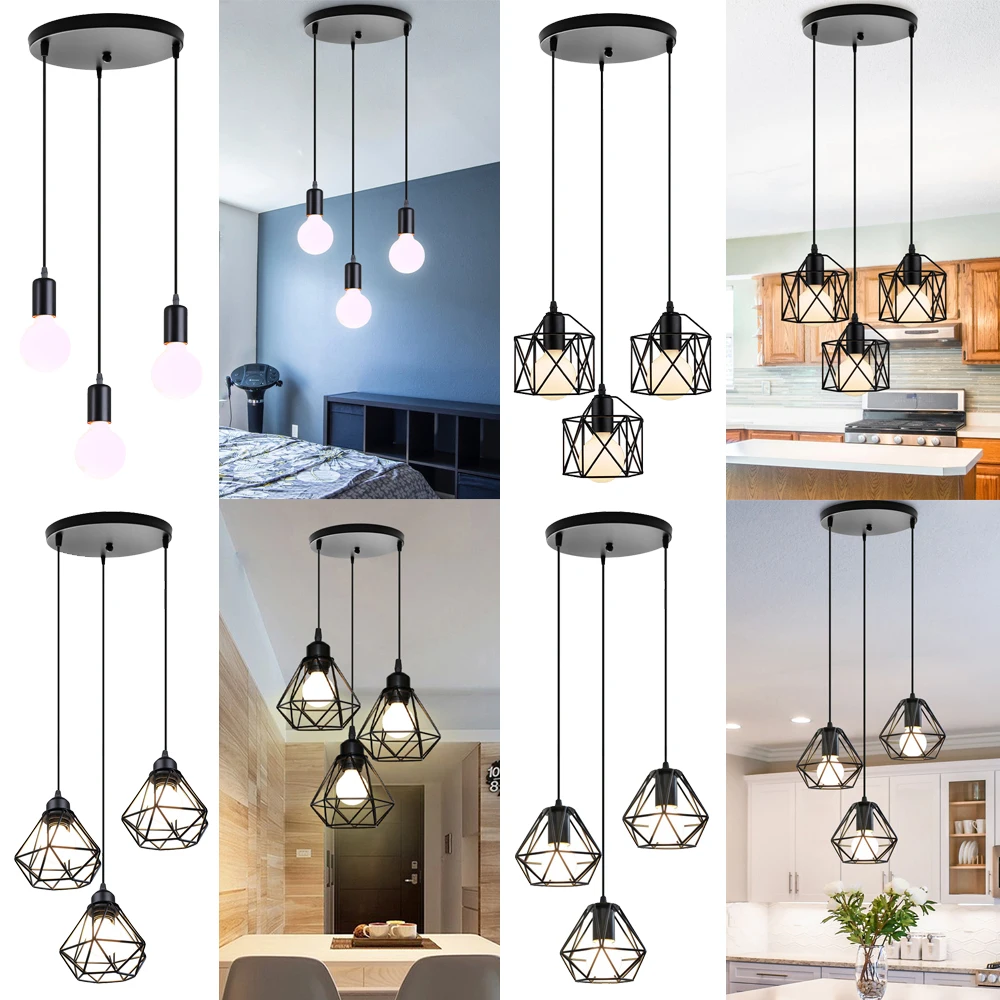 

Modern Nordic Pendant Lights Vintage Retro Loft Cage Pendant Lamp Industrial Living Room Kitchen Metal Hanging Lighting Fixture