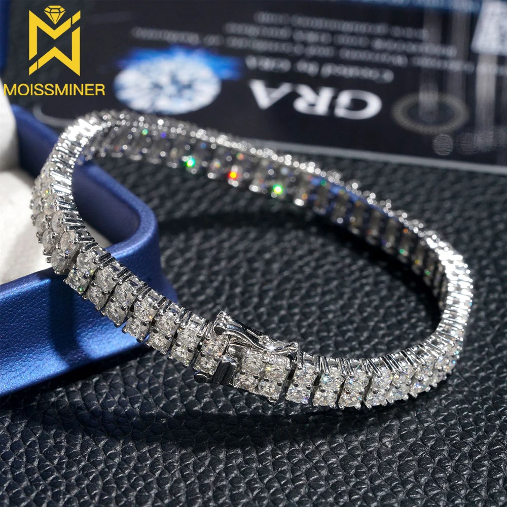 

3mm Two rows of Moissanite Bracelet S925 Silver Iced Out For Men Women Hip Hop Jewelry Pass Diamonds Tester With GRA