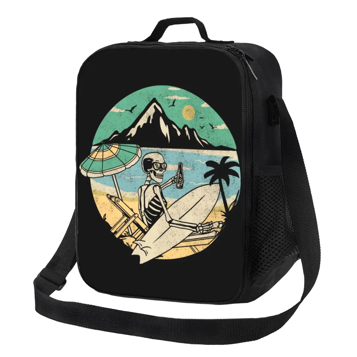 

Custom Summer Beach Surfer Skull Lunch Bag Men Women Cooler Warm Insulated Lunch Boxes for Children School