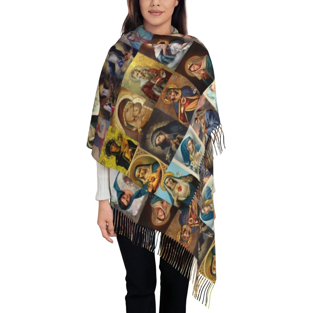 

Customized Printed Virgin Mary Scarf Men Women Winter Warm Scarves Catholic Christian Shawl Wrap