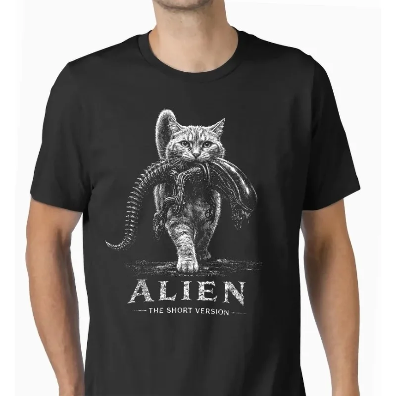 Sci Fi horror imitation pattern T-shirt Ted Michael space creature cat shirt - short version