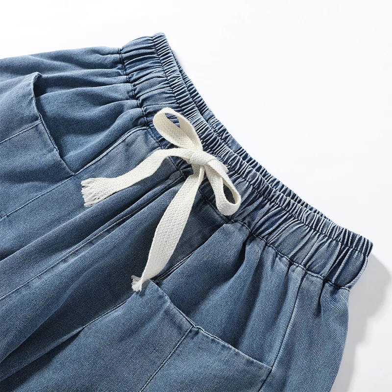 Washed Denim Round Neck Short Sleeve Top & Pleated Wide Leg Pants 2-Piece Set 2026 Summer Autumn Casual Women Chic Outfit