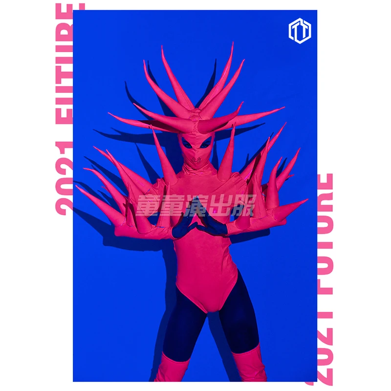 Pink Women gogo Costume Halloween exaggerated costume special-shaped spiked leather one-piece high-forked ds clothing