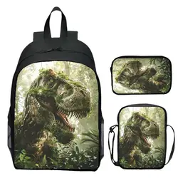 3 pieces/set of digital printed animal Jurassic dinosaur children's school bags, student backpack, boy and girl bookbag