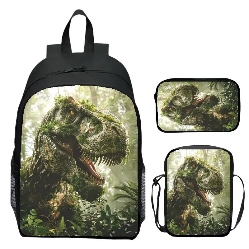 3 pieces/set of digital printed animal Jurassic dinosaur children's school bags, student backpack, boy and girl bookbag