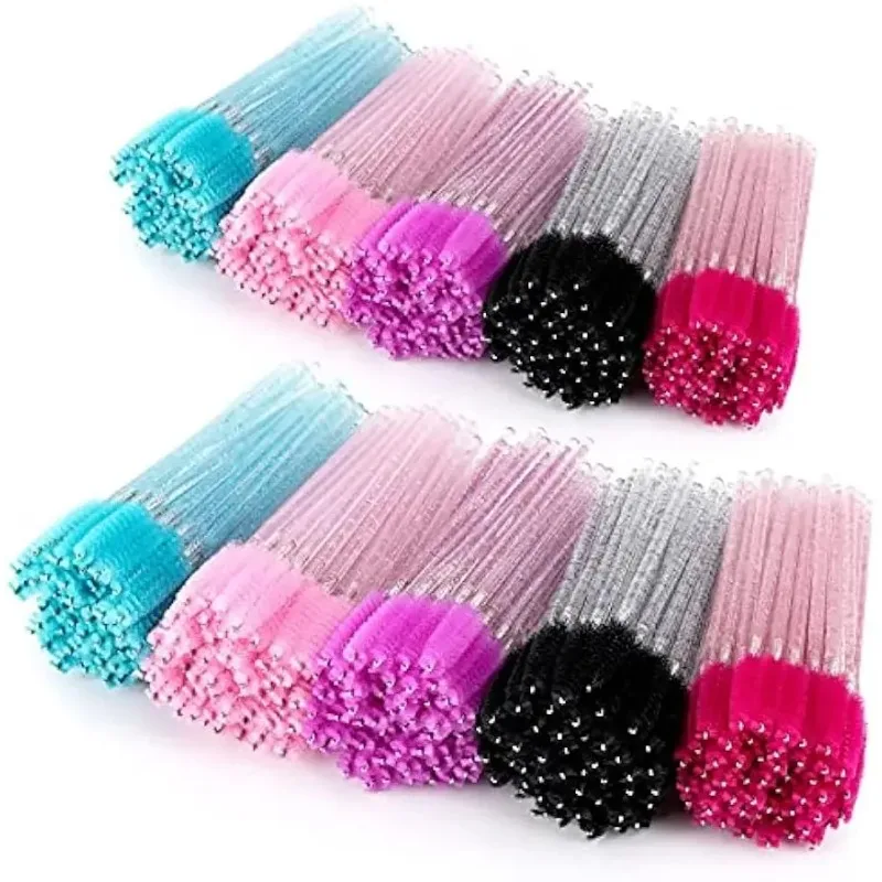 300 個マスカラワンド使い捨てまつげ眉毛ブラシアプリケーター 6 色メイクアップ化粧ブラシクリスタルハンドルまつげ