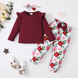 1-5 Years Infant Girl Set Toddler Girl Clothing Set Long Sleeve Top+Pants+Headband 3Pcs Little Girl Spring Outfit Suit Clothing