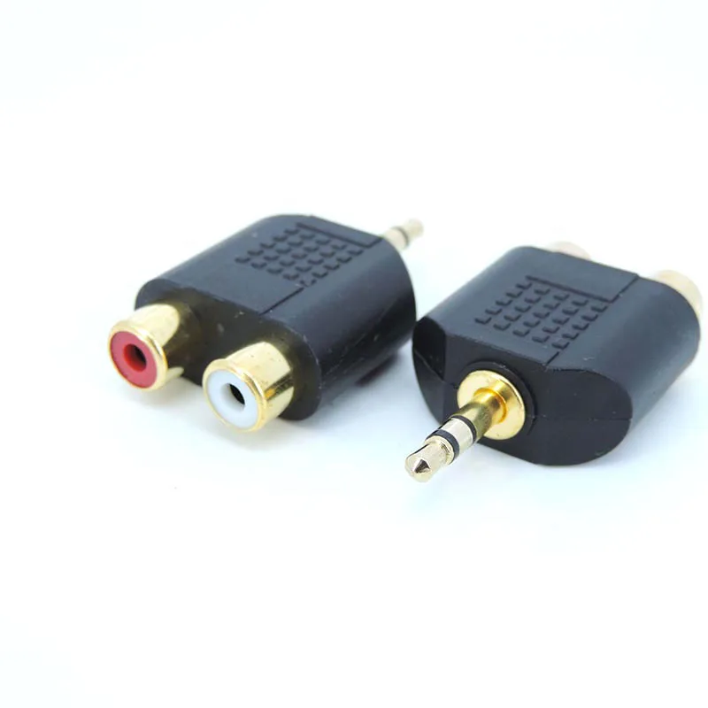 Gold plated 3pole Stereo 3.5mm AUX male to 2 RCA Female Audio Adapter Splitter Connector for pc Speaker Earphone Headphone