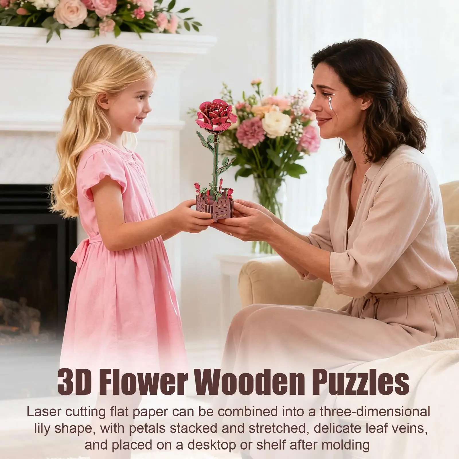 3D Flower Puzzle Layered Dahlia Design Model Flowers Model Kit Building Set For Making Home House Office Indoor Outdoor Adults