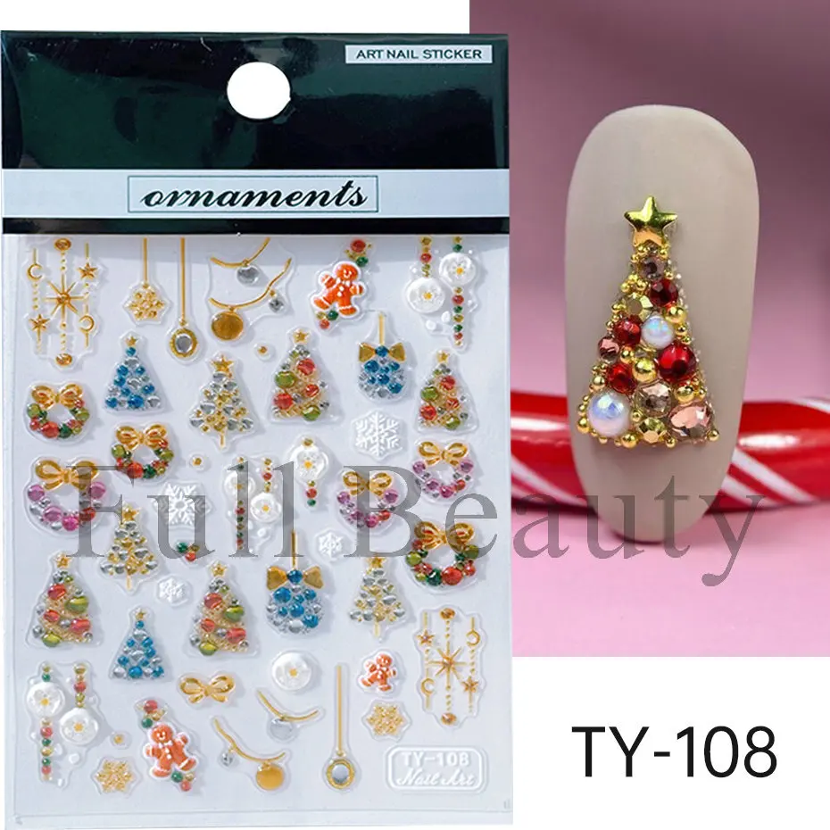 

1pcs Christmas Nail Stickers 3D Embossed Cartoon Christmas Snowflakes and Snowman Full-Cover Nail Decals for Home DIY Sticker