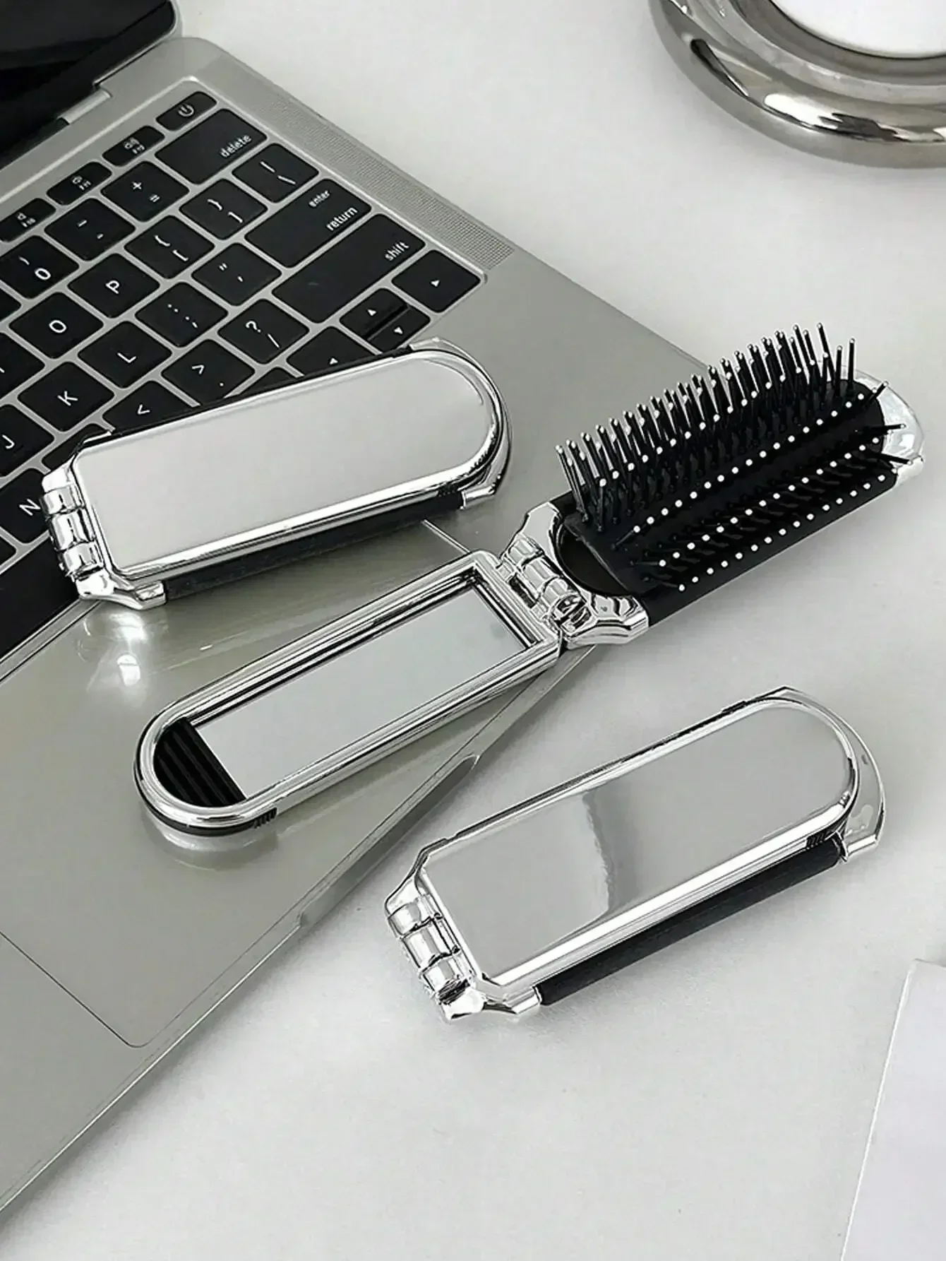 

Foldable Comb - Cream Color, Portable With Built-In Mirror,Hair Brush,Comb,Hair Tools,Hair Products And Accessories For Barber