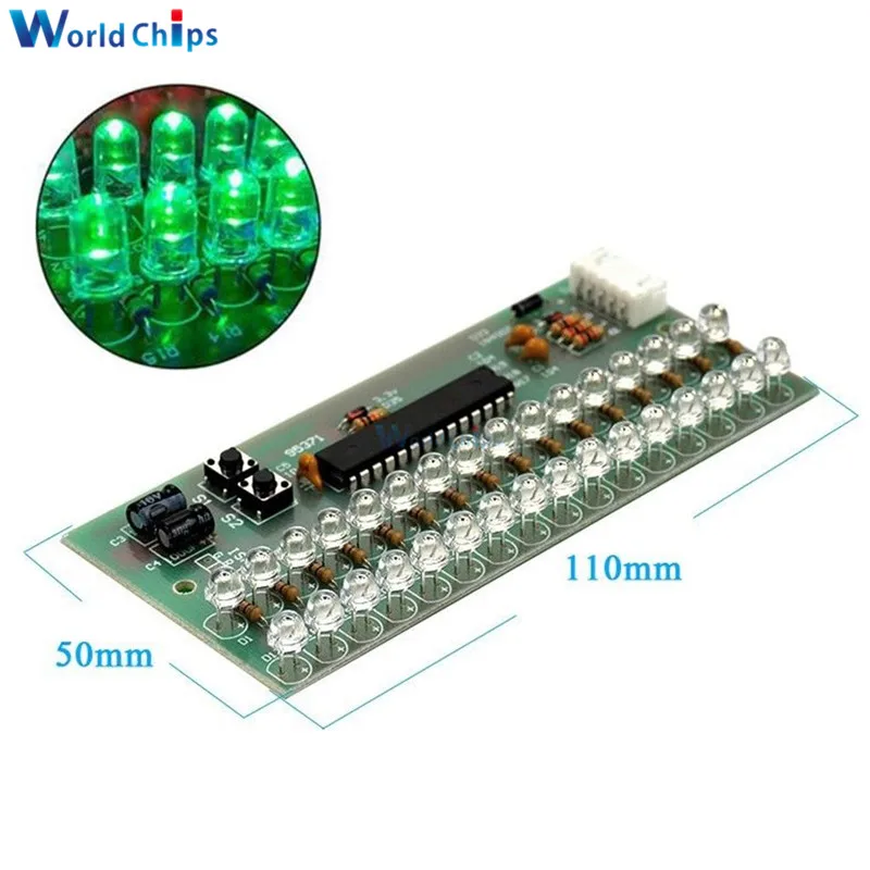 MCU Adjustable Display Pattern LED VU Meter Level Indicator Amplifier Audio 16 LED Dual Channel Green lamp light DC 8V to 12V