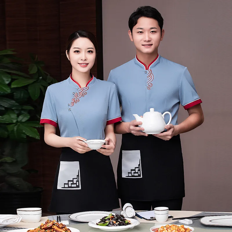 Hotel Waiter Workwear Women's Short-Sleeved Restaurant Dining Teahouse Chinese Restaurant Hot Pot Restaurant Work Clothes Summer