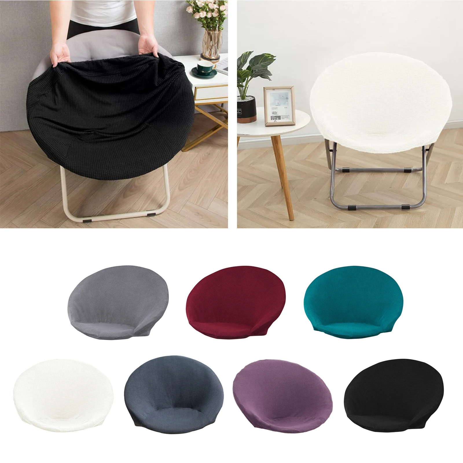 Round Jacquard Fabric Saucer Chair Slipcover Polyester Moon Chair Cover Jacquard Moon Chair Slipcovers Saucer