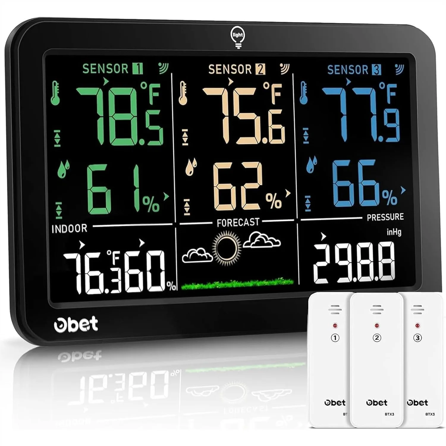 

Wireless Weather Station with Color Display, Indoor Outdoor Thermometer and Humidity Monitor with 3 Sensors, Alerts, Adjustable