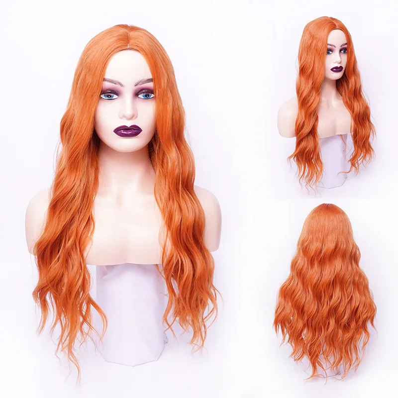 

"European and American wig women orange medium corn perm long curly hair, chemical fiber mechanism hair wig head