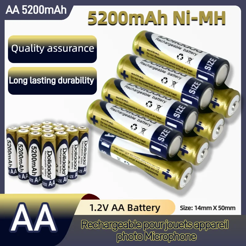 

AA 5200mAh 1.2V Rechargeable Batteries Ni-MH for Toys Cameras Flashlights RC Cars Solar Lights 100% Original Long-Lasting