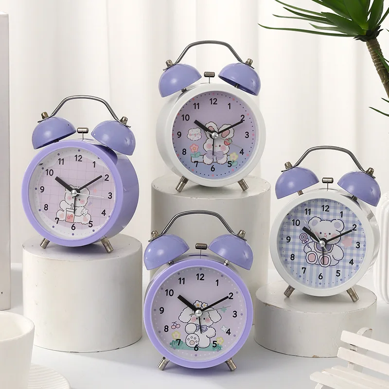 

Cartoon alarm clock creative bedroom bedside silent small alarm clock living room digital clock student mechanical bell small de