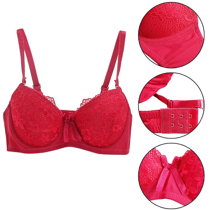 Ladies Sexy Lace Push Up Bra with Underwire Bow Bralette Female Underwear Lingerie Adjustable Straps Gathered Brassiere 2024