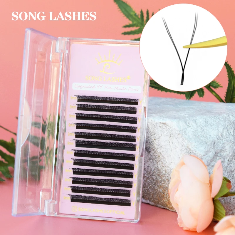 SONG LASHES YY Shape Two Tips Individual Eyelash Extensions Hand-woven Natural Fluffy False Lashes Support Private label Custom