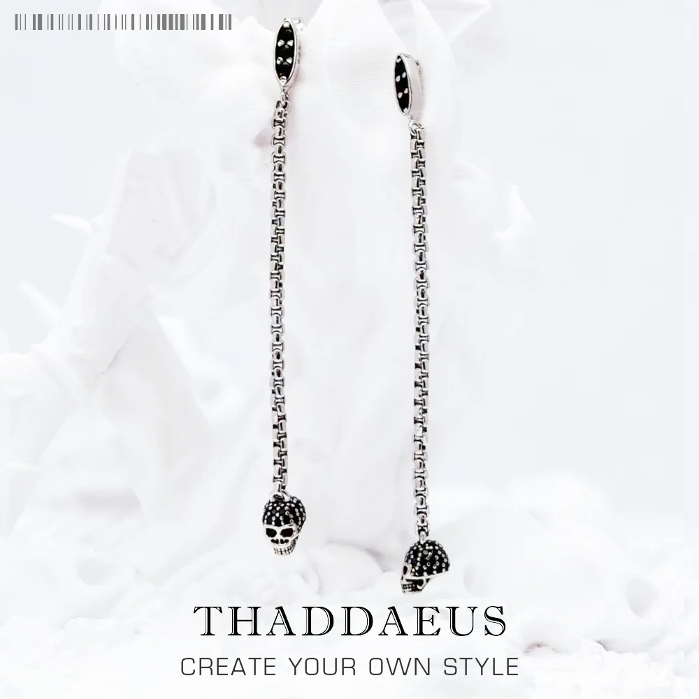 

Long Earring Black Stone Skull Women Punk Gift High Quality 925 Sterling Silver Fine Jewelry