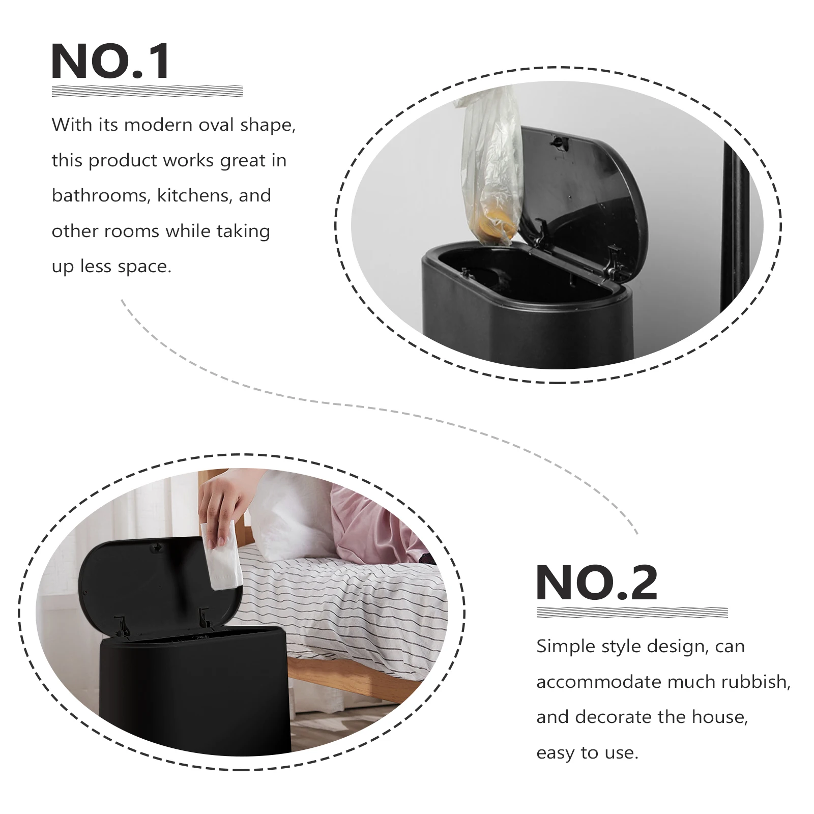 

Trash Can Lid PP Material Sturdy Long Lasting Simple Bathroom Garbage Storage Practical Use Recycling Black