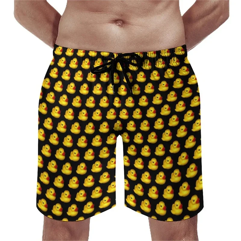 New Cute Yellow Duck Graphic Beach Shorts for Men 3D Funny Animal Print Sports Gym Swim Trunks Swimsuit Fashion Cool Short Pants