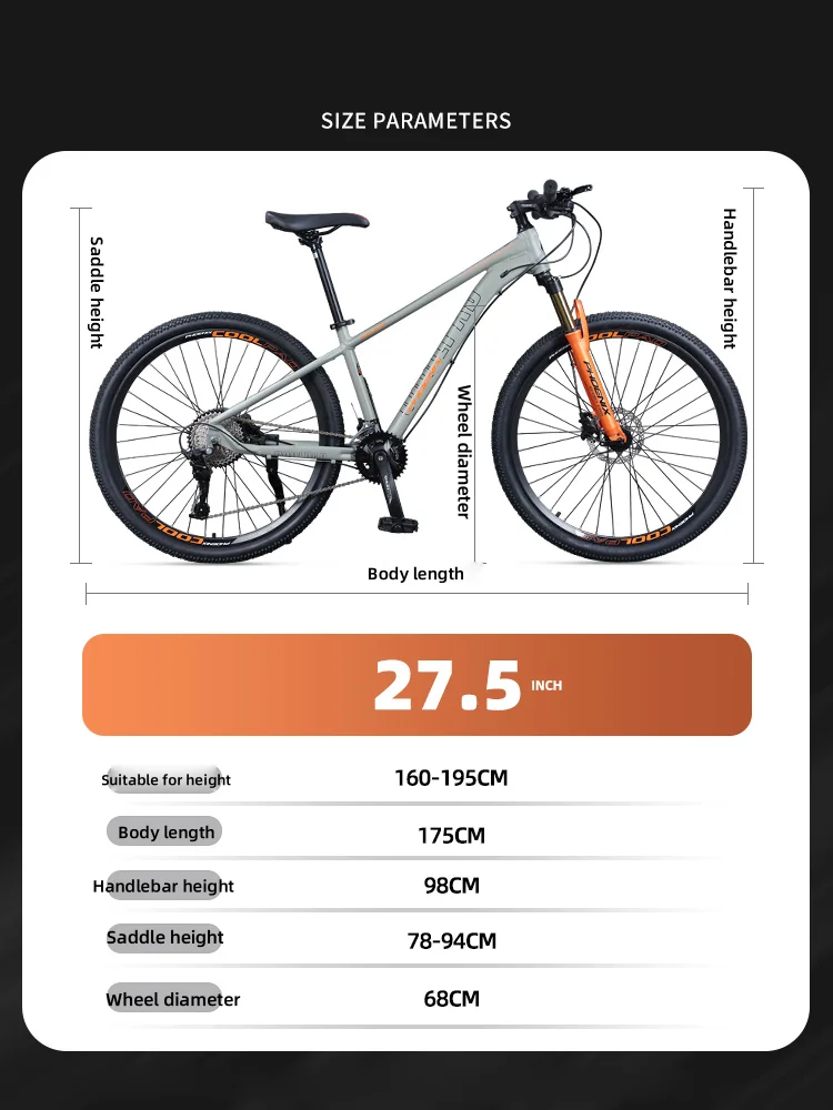 Aluminum Alloy Mountain Bike for Men and Women, Hydraulic Disc Brake, Front, Middle, High-end, Dual Disc, 20 Speed, 27.5 Inch