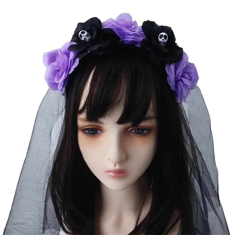 

Halloween New Simulation Rose Hair Bands Female Skull Hair Bands Gothic Wind Hair Accessories Cos Props