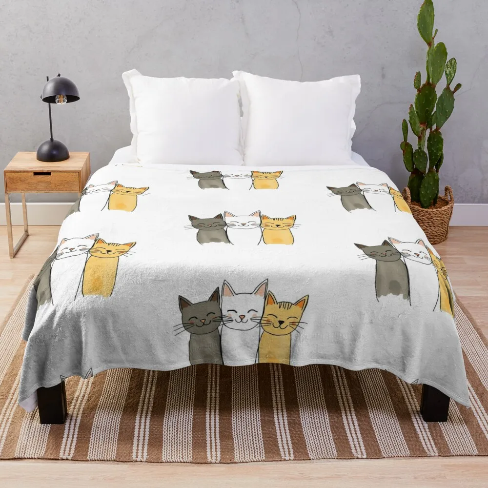 

Три милых кота, сидящие и улыбающиеся, пледы, плюшевые дизайнерские одеяла и пледы, клетчатые одеяла для кровати