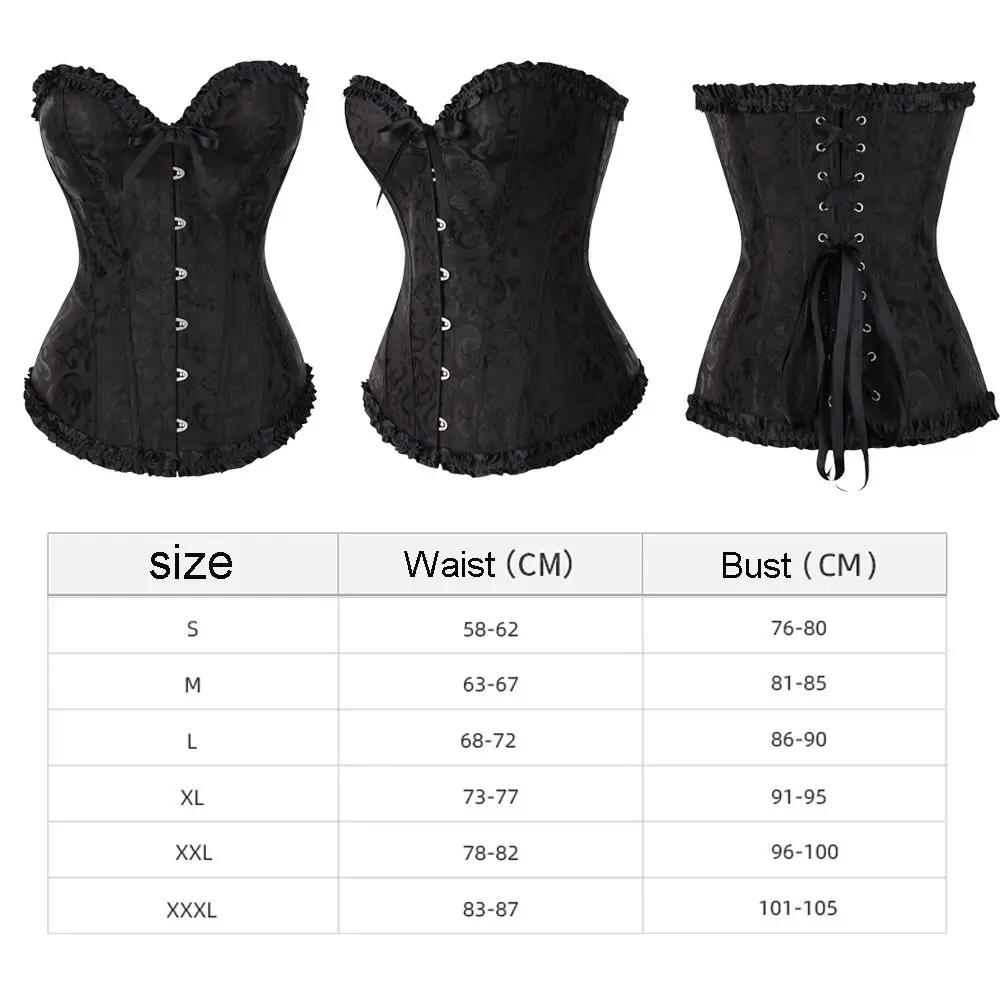 Women Sexy Gothic Satin Brocade Stays Corset Bustier Top Waist Shaper Overbust Boned Corset Top Lace-Up Costume Fancy Dresses