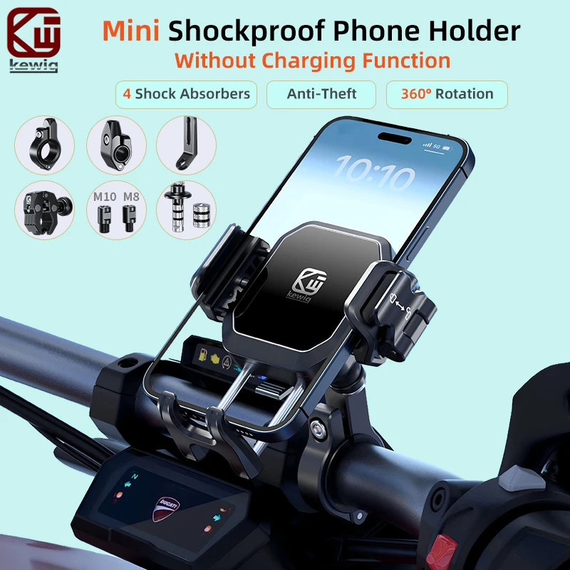 Kewig M33P-C Mini Motorcycle Phone Holder With Vibration Dampener Anti-Theft Phone Mount For Motorbike Bicycle Bike Scooter