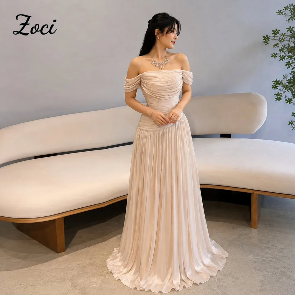 Zoci Elegant Women Wedding Dress Strapless Chiffon Off Shoulder Wedding Guest Dresses Long A Line Party Prom Gowns Customized