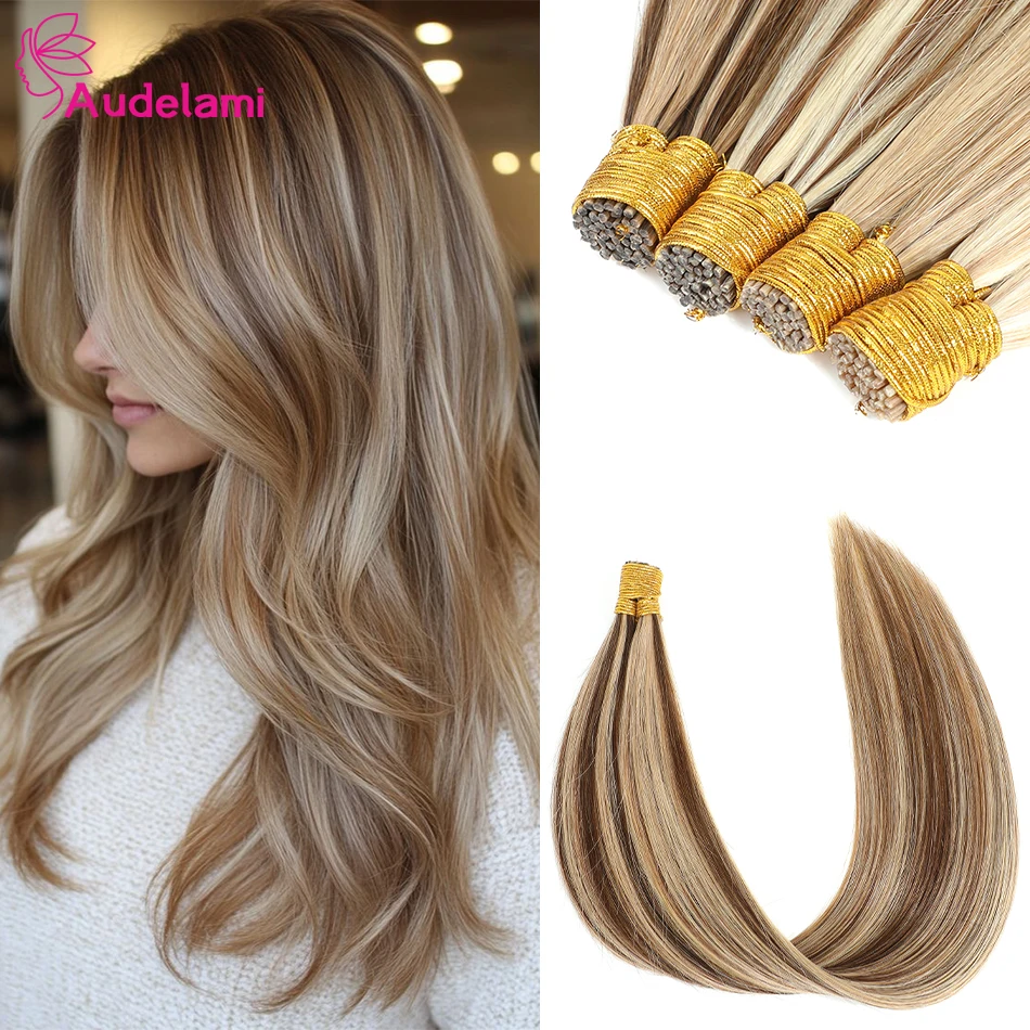 Audelami-Extensions de Cheveux Lisses pour Femme, 100% Vrais Cheveux Humains, poumons, KerBrian ktHair, Remy, 12-26 Pouces