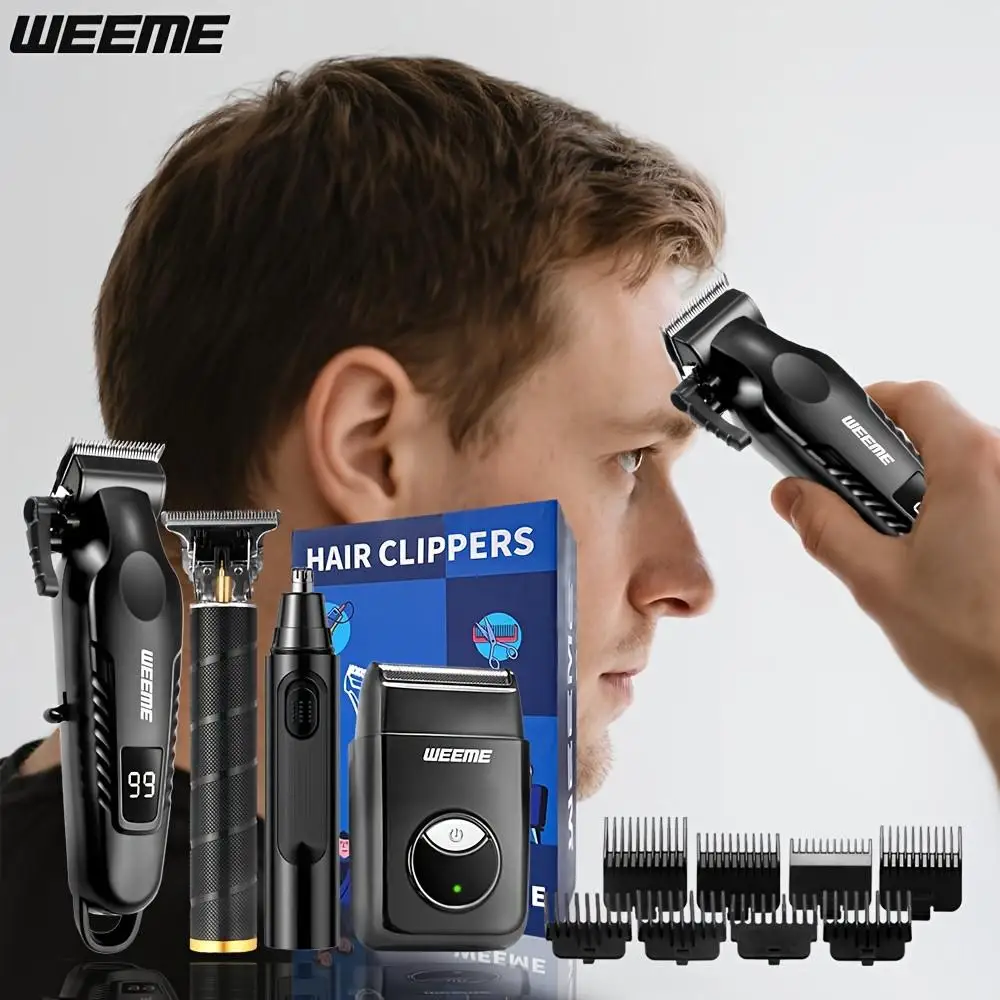 Herren-Pflegeset USB Schnellaufladbarer Haarschneider, T-Style Trimmer, Rasierer, Nasenhaartrimmer, 4-teiliges Set für Zuhause & Reisen – Detail 5