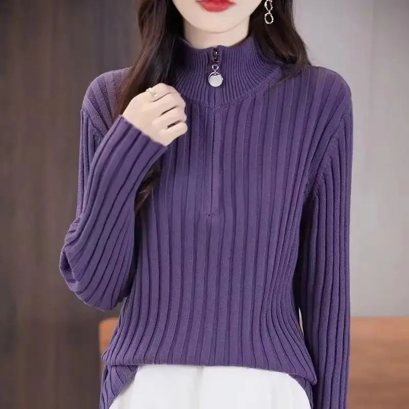 

Spring Autumn 2026 High-Quality Sweater Women New Half-Open Neck Pullover Thick Knitwear Ladies Coat Slim Jumper Bottoming Shirt