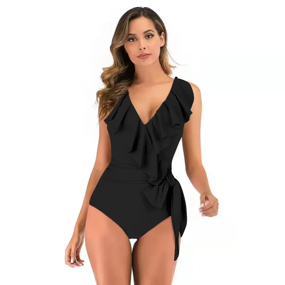 2023 New Sexy Ruffle One Piece Swimsuit Female Plus Size Swimwear Women Bandage Bathing Suits Summer Beach Wear Monokini Bathers