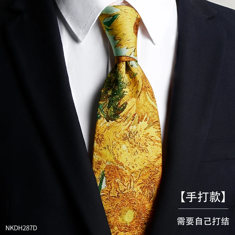 High Quality Men's Tie With Retro Style oil Painting and Printing 9cm Wide Shirt Accessories Casual and Personalized Cravat