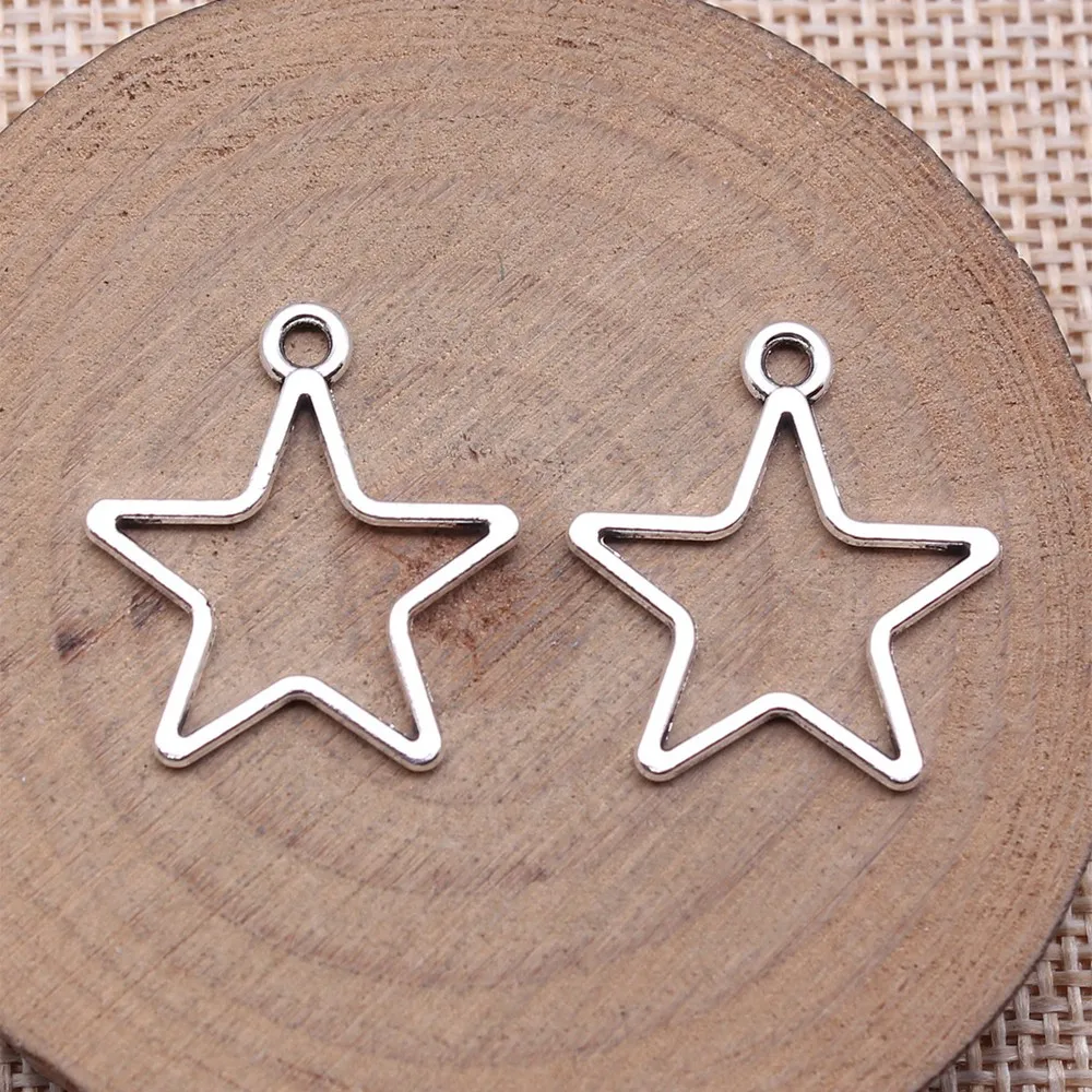 Components Hollow Star Pentagram Charms Jewelry Making 24x21mm 20pcs