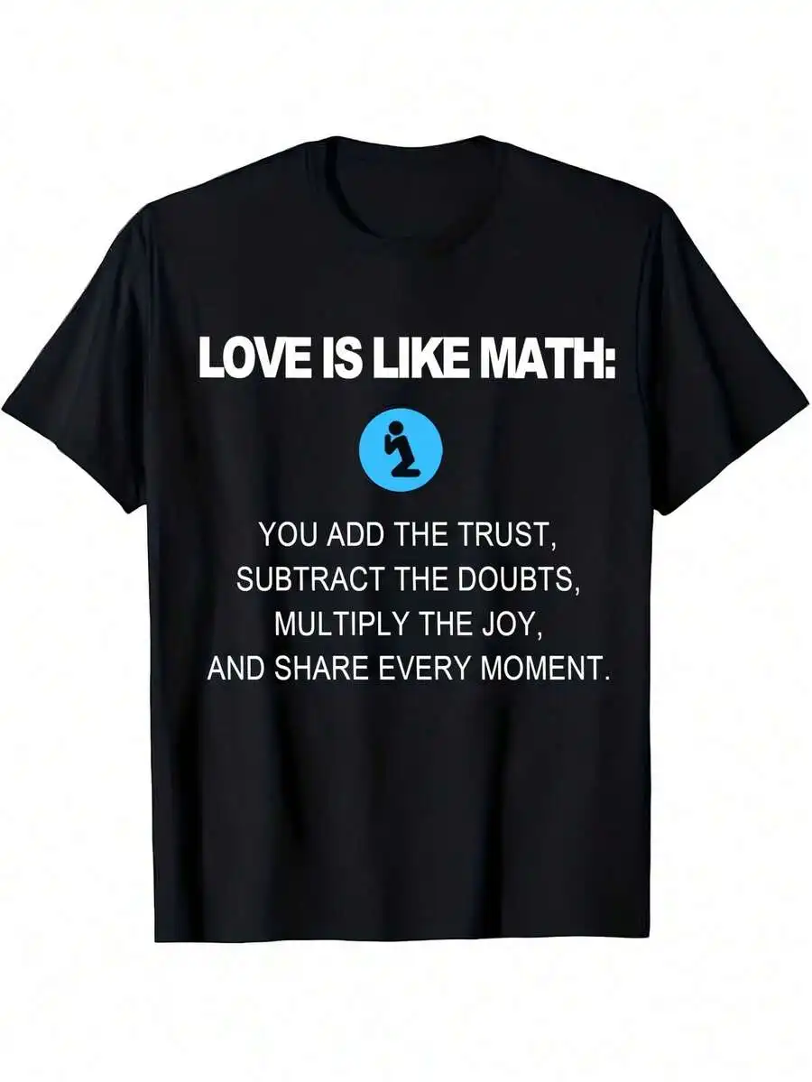 

Adult Cotton Tee With Love Is Like Math Print Round Neck Casual T-Shirt Black