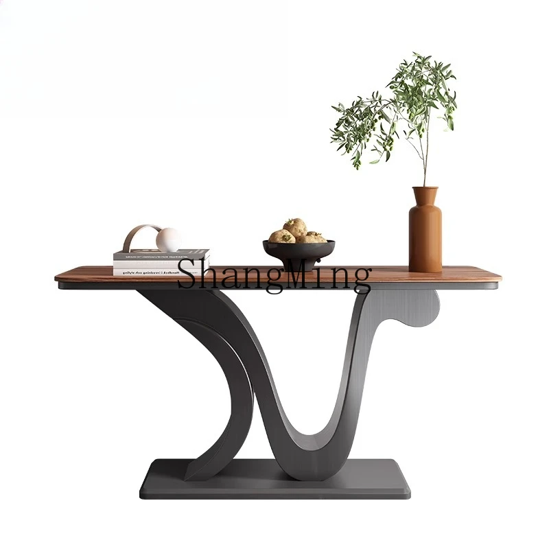 

LXY entrance corridor natural marble large flat floor against the wall solid wood porch storage table