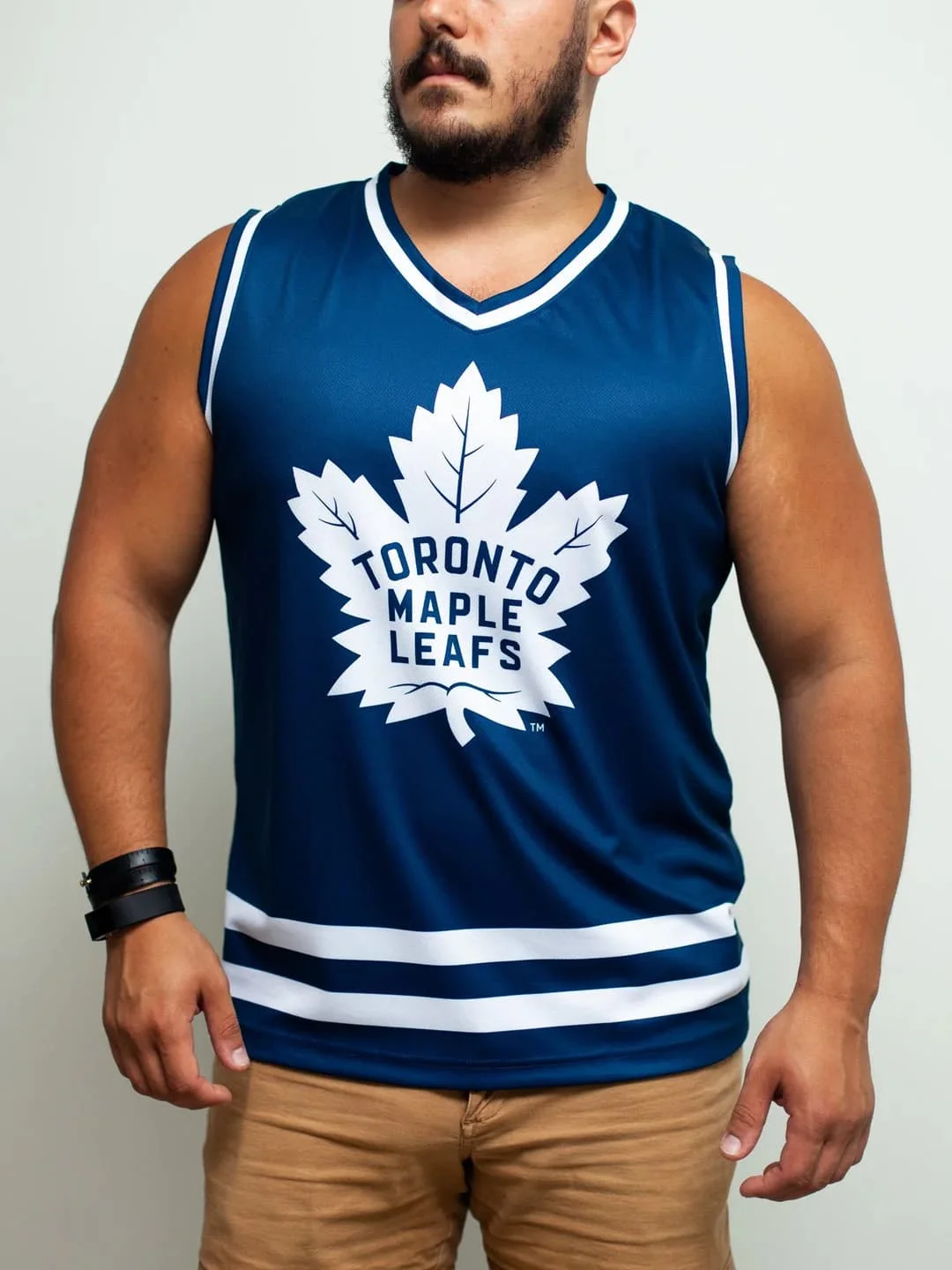 Camiseta sin mangas con logotipo de los Toronto Maple Leafs, camiseta de hockey azul y blanca con cuello en V, camiseta sin mangas de entrenamiento para hombre, ropa deportiva transpirable a juego para la familia