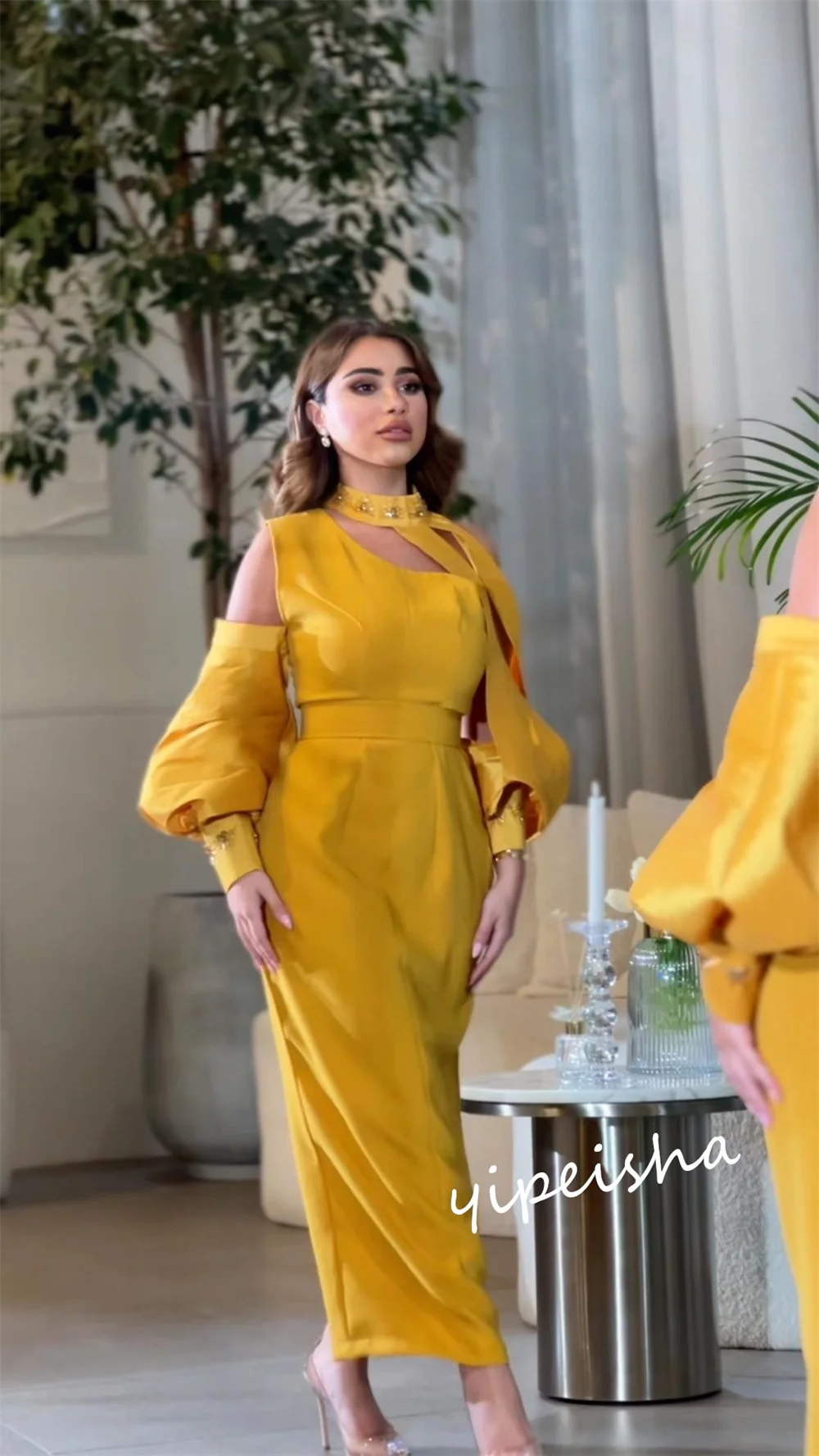 Vestido de noche para baile de graduación, Jersey con patrón de Arabia Saudita, vaina de un hombro, vestido de ocasión a medida, largo, es