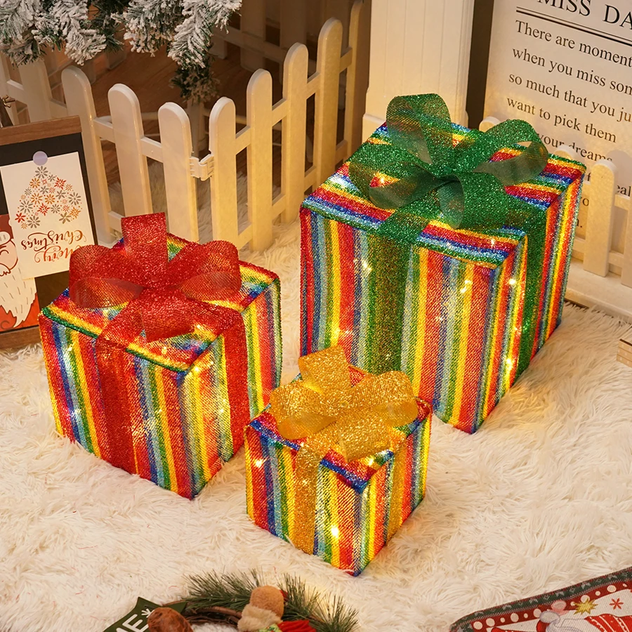 New Christmas Light Christmas Gift Box Striped Three-Piece Set Christmas Products Birthday Party Decorations Accessories